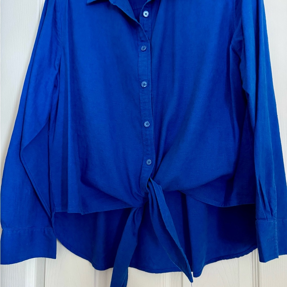 LOFT Cobalt Blue Button-Down Shirt with Tie Front